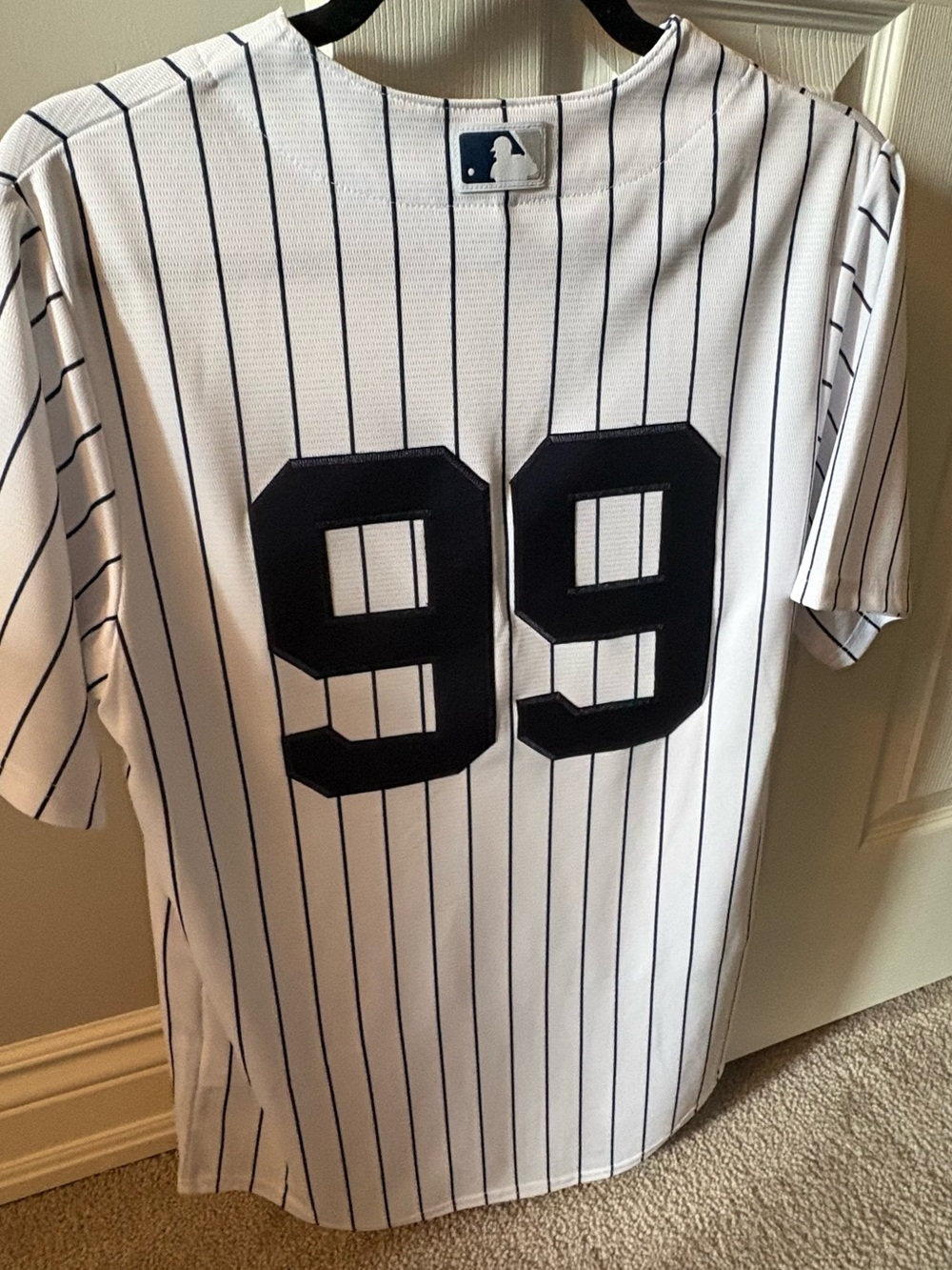 Nike White Pinstripe Yankees Aaron Judge Baseball Jersey  Number 99
